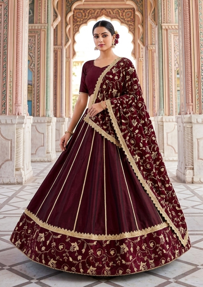 Traditional Lehnga odhani (Mehroon)