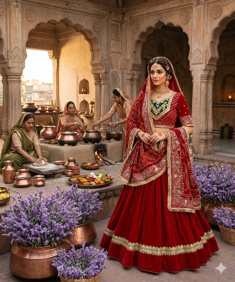 Red Rajasthani Lehenga Odhani for Women