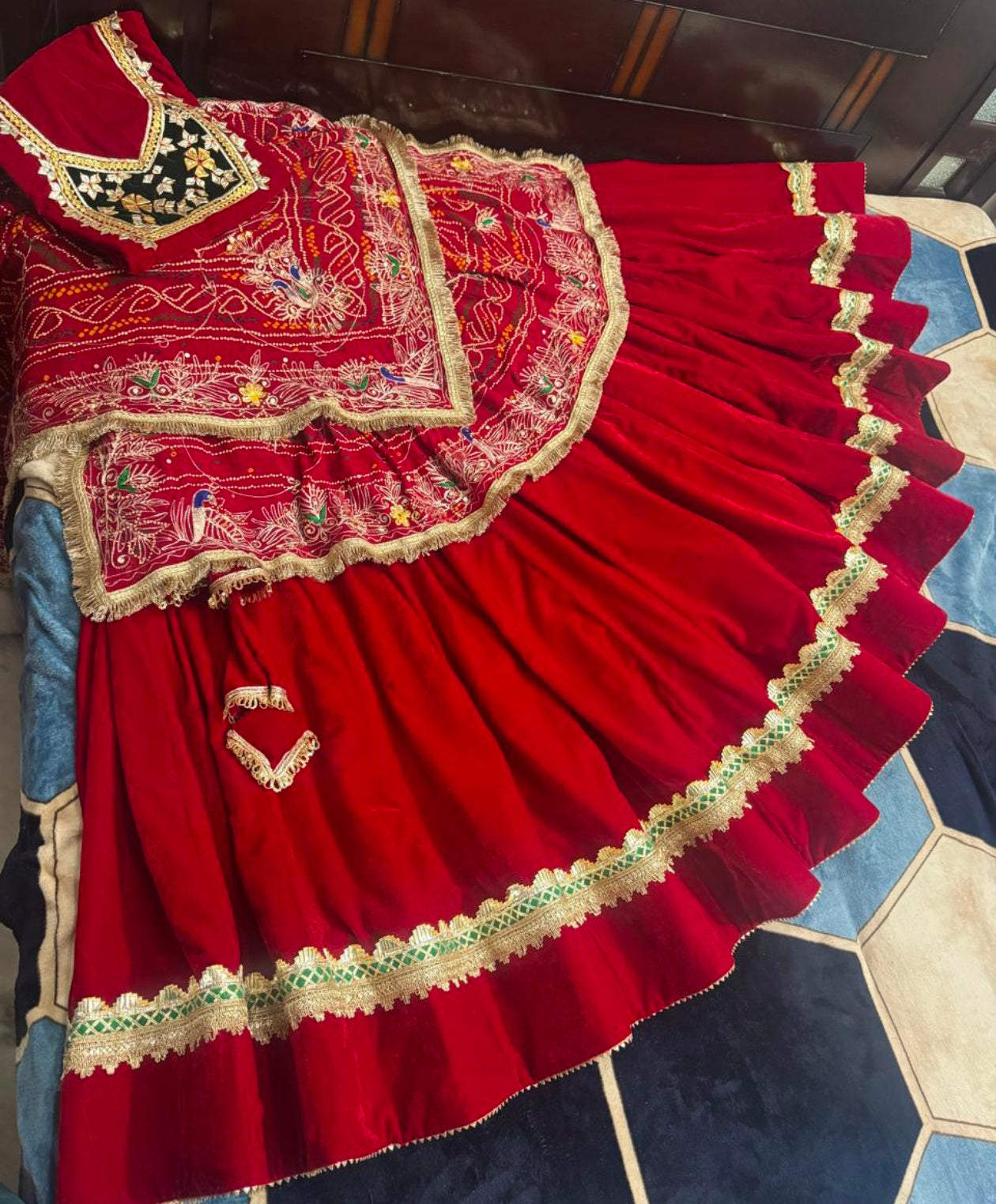 Red Rajasthani Lehenga Odhani for Women
